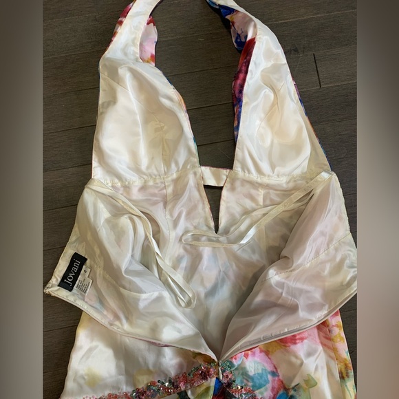 Jovani 100% Silk Multicolour Prom Halter Dress w/ Scarf Size 2 - Picture 14 of 16